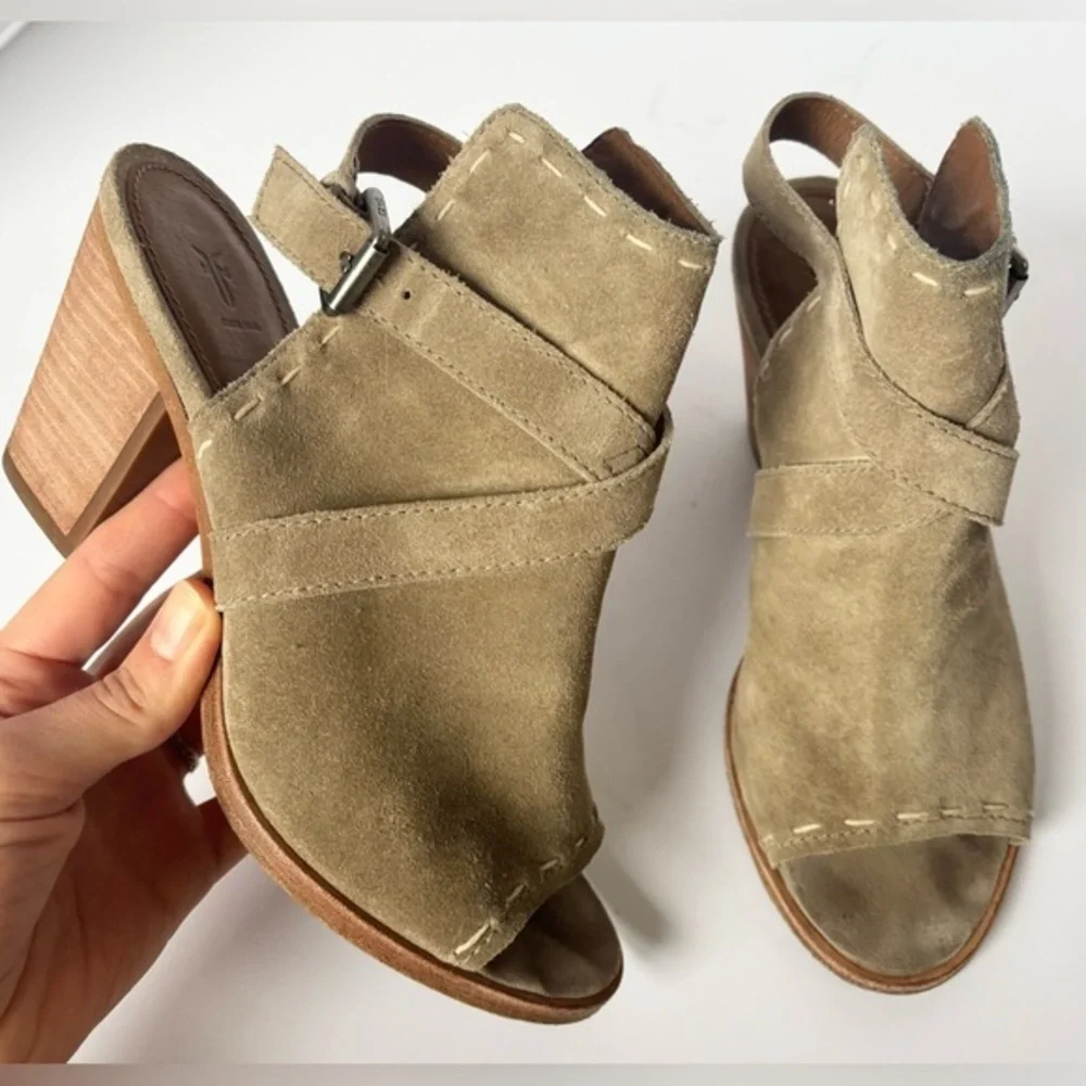 Frye‎ Dani Pickstitch Suede Peep Toe Heeled Sandals